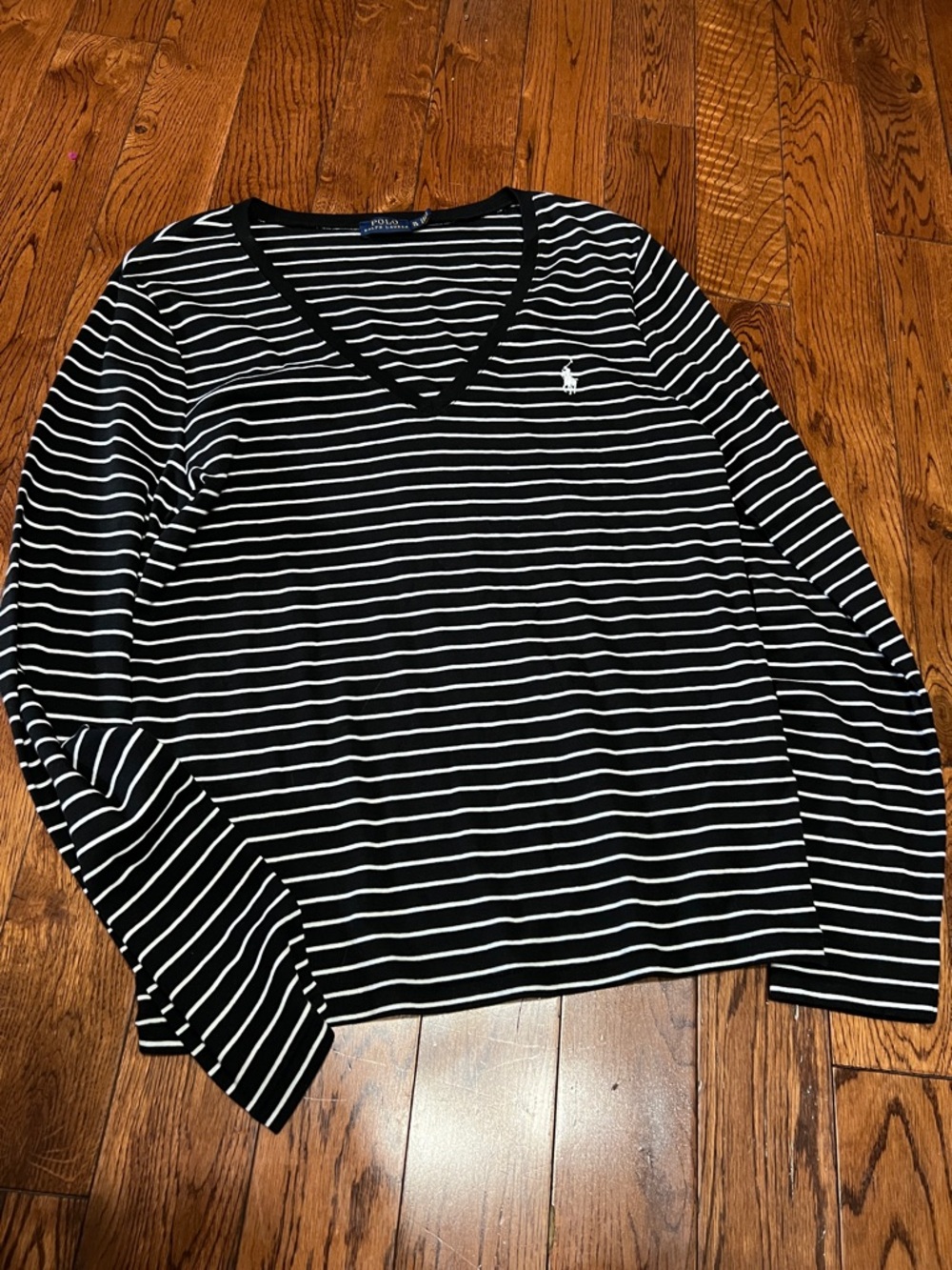 Ralph Lauren Black and White Striped V-Neck Sweater